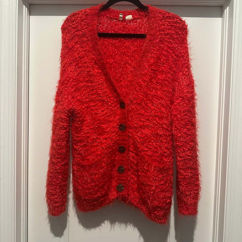 Moth by Anthropologie Emile Red Fuzzy Cardigan
